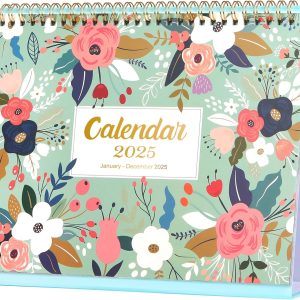 2025 Desk Calendar - Standing Flip 2025 Desktop Calendar with Thick Paper, 9.8" x 8.3", Jan. 2025 - Dec. 2025, Memo Pages + Twin-Wire Binding + Unruled Blocks - Green and Pink