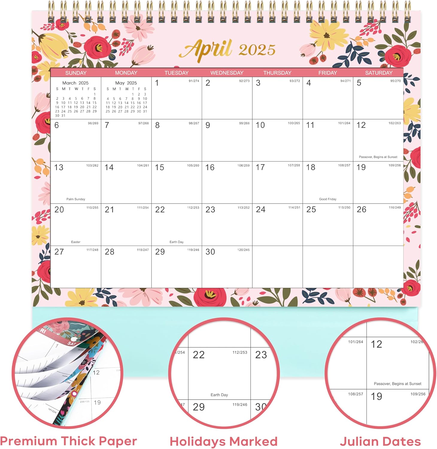2025 Desk Calendar - Standing Flip 2025 Desktop Calendar with Thick Paper, 9.8" x 8.3", Jan. 2025 - Dec. 2025, Memo Pages + Twin-Wire Binding + Unruled Blocks - Green and Pink - Image 4