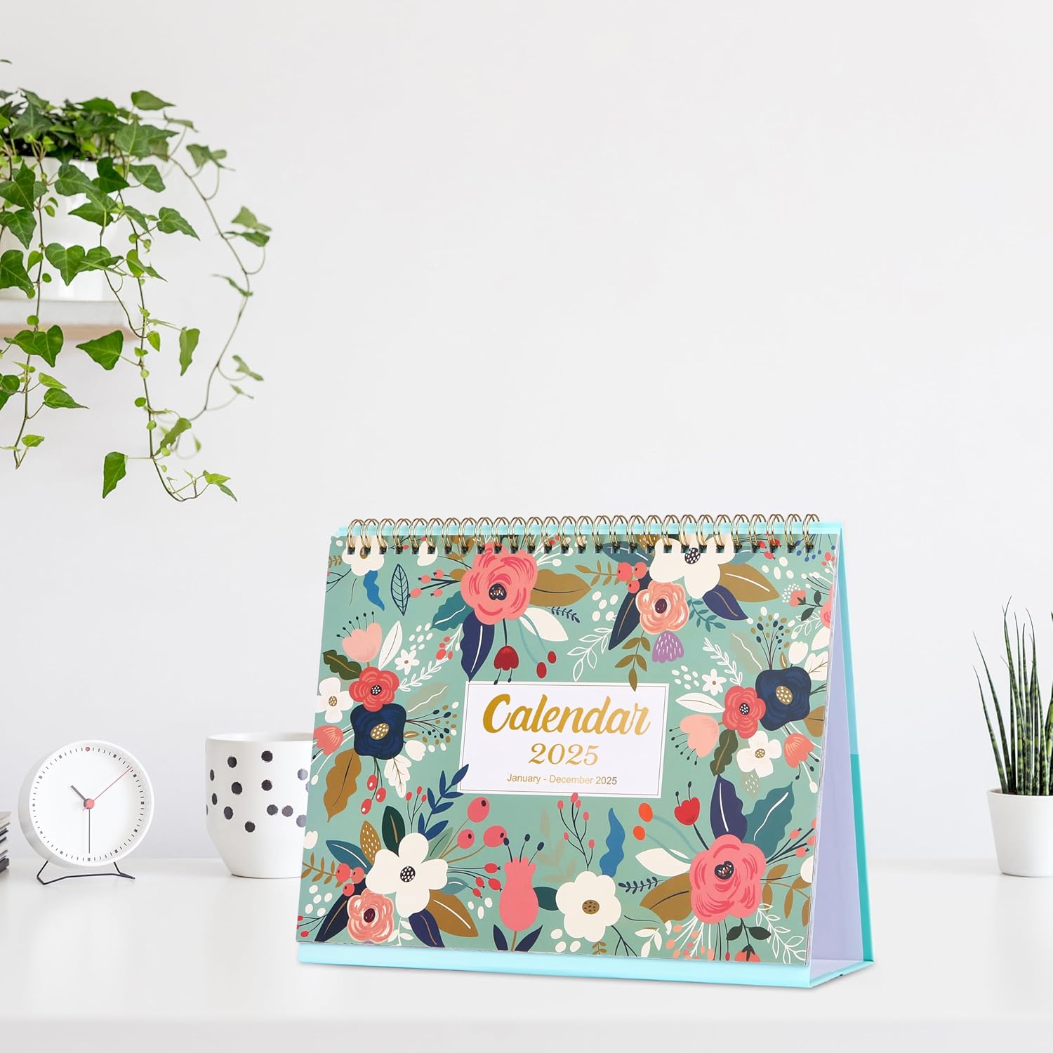 2025 Desk Calendar - Standing Flip 2025 Desktop Calendar with Thick Paper, 9.8" x 8.3", Jan. 2025 - Dec. 2025, Memo Pages + Twin-Wire Binding + Unruled Blocks - Green and Pink - Image 6