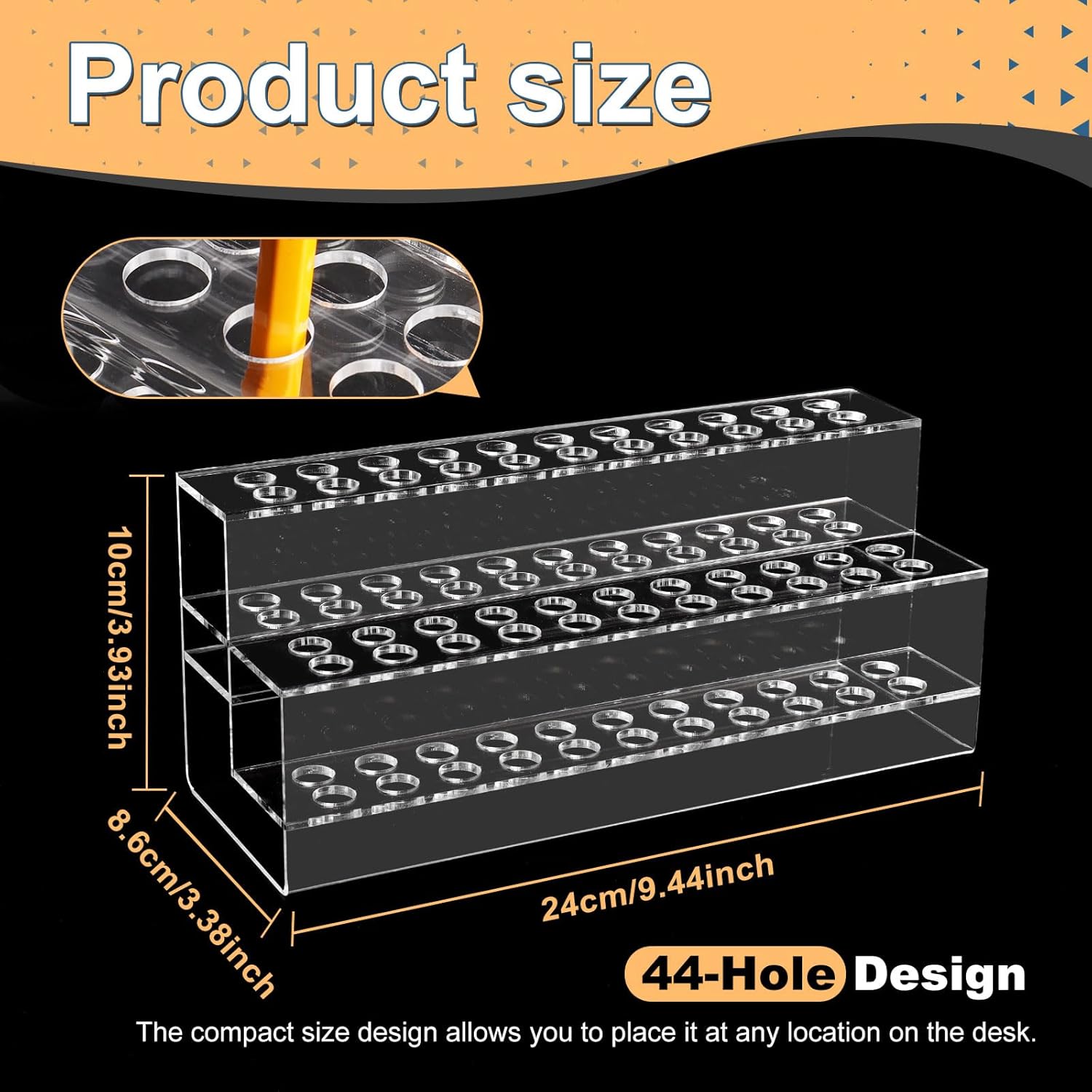 Acrylic Pen Holder, 44-Slots Pen Display Stand Clear Pen Holder Pencil Display Stand Eyebrow Pen Stand Art Brush Rack Makeup Brush Rack Organizer for Home Office Desk School Supplies - Image 2