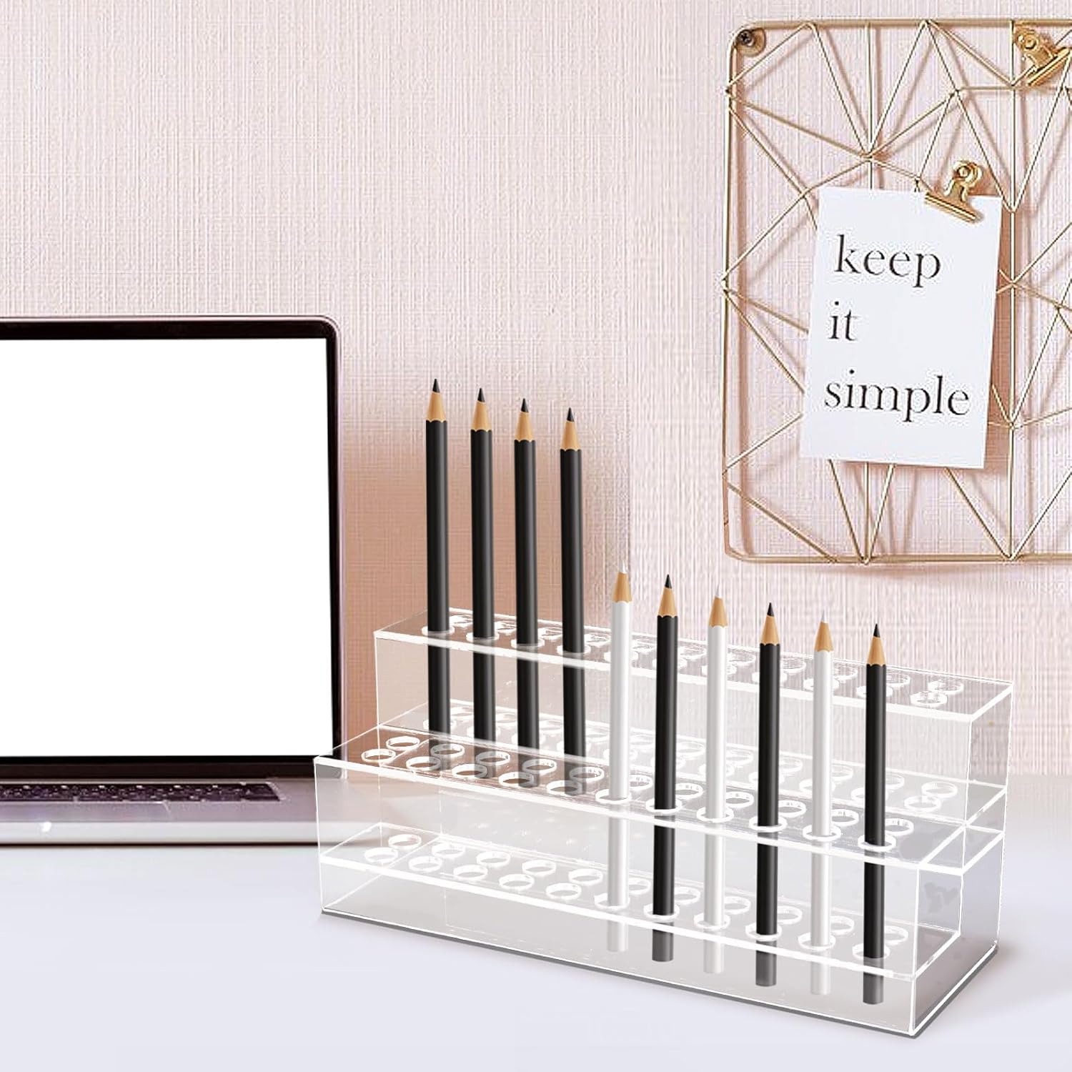 Acrylic Pen Holder, 44-Slots Pen Display Stand Clear Pen Holder Pencil Display Stand Eyebrow Pen Stand Art Brush Rack Makeup Brush Rack Organizer for Home Office Desk School Supplies - Image 5