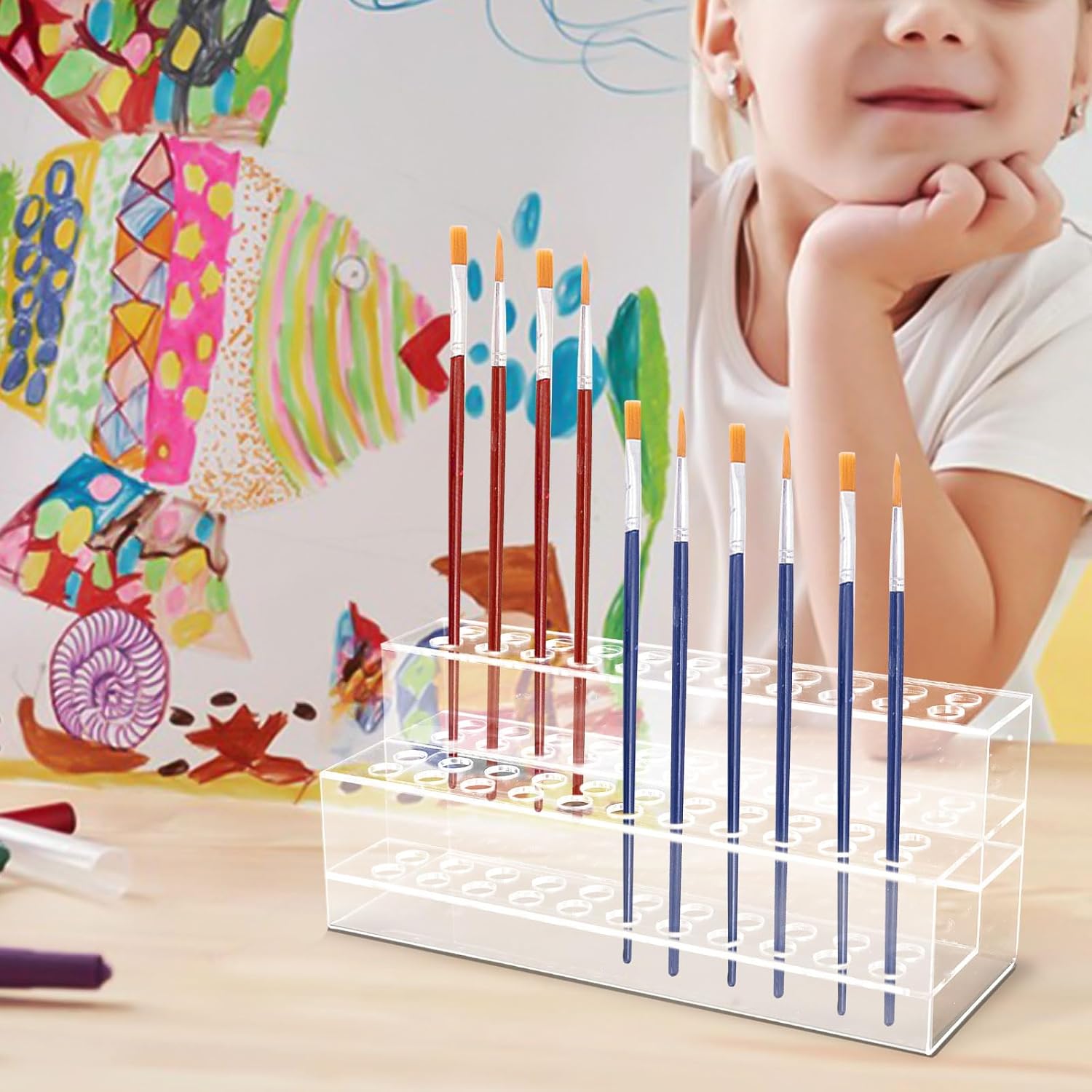 Acrylic Pen Holder, 44-Slots Pen Display Stand Clear Pen Holder Pencil Display Stand Eyebrow Pen Stand Art Brush Rack Makeup Brush Rack Organizer for Home Office Desk School Supplies - Image 6