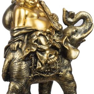 Feng Shui Handmade Maitreya Laughing Buddha Statue, YINASI Laughing Buddha on Elephant Sculpture Figurine for Lucky & Happiness God of Wealth Home Office Hotel Tabletop Desk Decoration