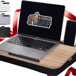 Gorilla Grip Laptop Lap Desk with Phone Holder, Pillow Cushion Desks Fit Laptops up to 15.6", Tray Ledge Keep Computers in Place, Portable Travel Workstation Essentials for Home, Light Wood Color