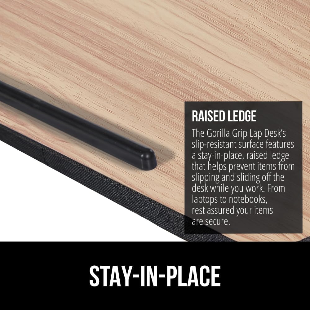 Gorilla Grip Laptop Lap Desk with Phone Holder, Pillow Cushion Desks Fit Laptops up to 15.6", Tray Ledge Keep Computers in Place, Portable Travel Workstation Essentials for Home, Light Wood Color - Image 3