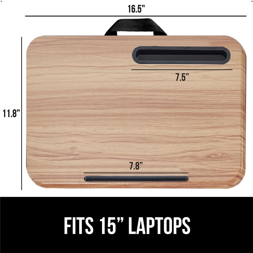 Gorilla Grip Laptop Lap Desk with Phone Holder, Pillow Cushion Desks Fit Laptops up to 15.6", Tray Ledge Keep Computers in Place, Portable Travel Workstation Essentials for Home, Light Wood Color - Image 4