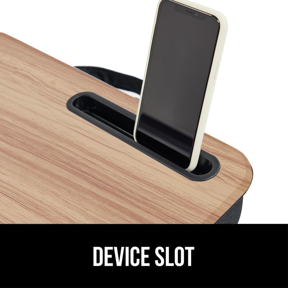 Gorilla Grip Laptop Lap Desk with Phone Holder, Pillow Cushion Desks Fit Laptops up to 15.6", Tray Ledge Keep Computers in Place, Portable Travel Workstation Essentials for Home, Light Wood Color - Image 7