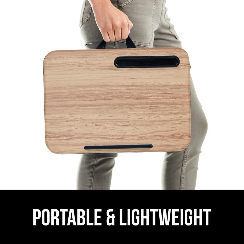 Gorilla Grip Laptop Lap Desk with Phone Holder, Pillow Cushion Desks Fit Laptops up to 15.6", Tray Ledge Keep Computers in Place, Portable Travel Workstation Essentials for Home, Light Wood Color - Image 8