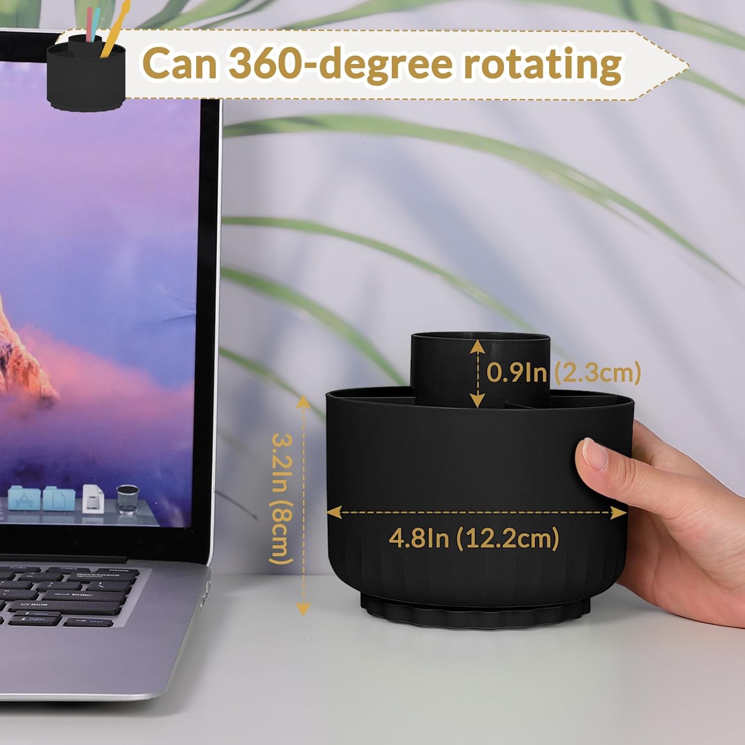 SKYDUE 360 Degree Rotating Pencil Pen Holder for Desk, Dual-Purpose Desk Organizer, Rotating Pencil Cup with 5 Slots, Office Supplies, Desk Decor for Office, School, Home - Image 2
